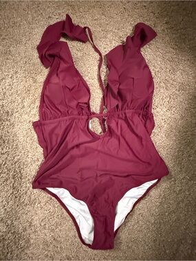 Cupshe Burgundy Halter One-Piece Swimsuit